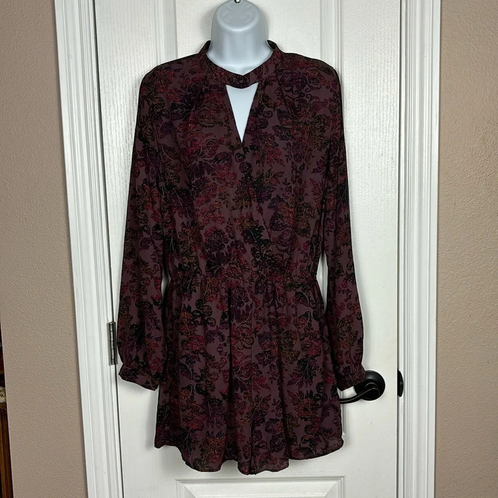 Charming Charlie Women's Crossover Long Sleeve Culotte Mini Floral‎ Dress Size M